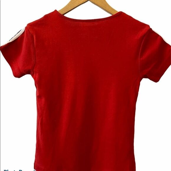 USA Red Cotton Cropped Stretch Square Neck Tee S - Picture 7 of 7